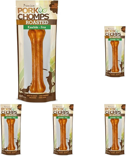 Pork Chomps Roasted Pressed Pork Skin Dog Chew, 7-inch Bone, 1 Count (Pack of 5)