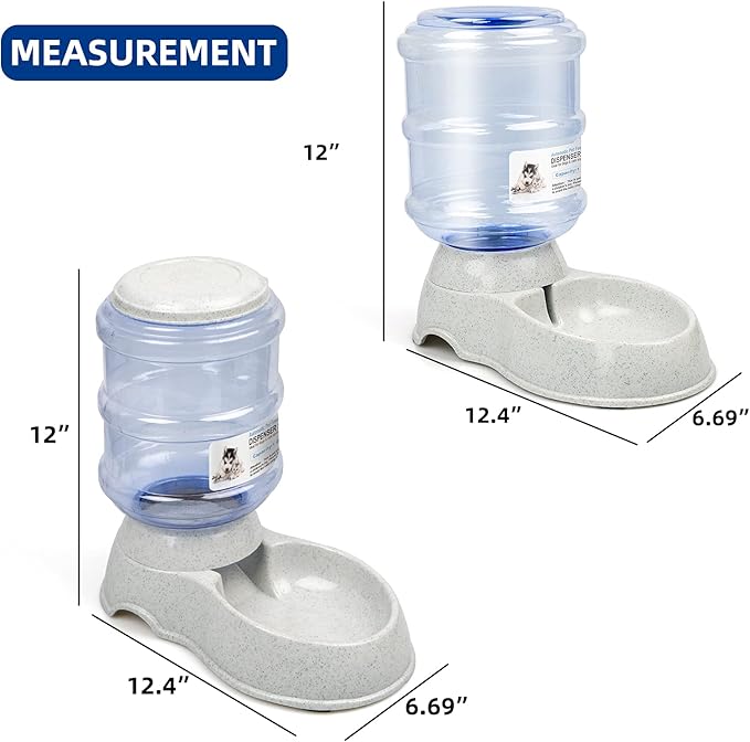 KORIMEFA 2 Pcs Dog Water Dispenser Food Feeder Automatic Cat Self Dispensing Waterer Feeder Set for Small Medium Pet 1 Gallon x 2 Large Capacity (Gray-1)