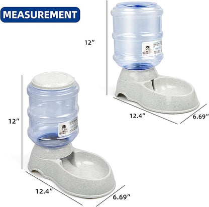 KORIMEFA 2 Pcs Dog Water Dispenser Food Feeder Automatic Cat Self Dispensing Waterer Feeder Set for Small Medium Pet 1 Gallon x 2 Large Capacity (Gray-1)