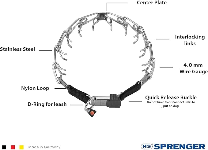 Herm Sprenger Stainless Steel Prong Dog Training Collar with Quick Release Buckle No-Pull Collar for Dogs (Stainless Steel, 24in x 4.0mm (Neck Size Up to 21in))