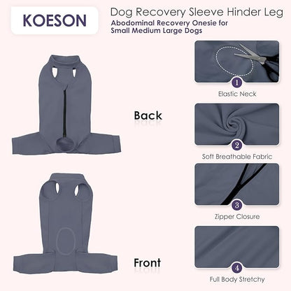 KOESON Dog Recovery Suit Hind Leg, Recovery Sleeve for Female Male Dogs, Pet Leg Sleeve to Stop Licking, Pet Rear Leg Wound Cover, Dog Spay Onesie for Wound Heal Care