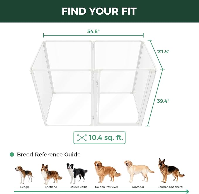 FXW AuraSpace Pro Acrylic Indoor Dog Playpen, Heavy-Duty with Metal Frame, 40" Height 6 Panels for Medium and Large Dogs, White│Patented