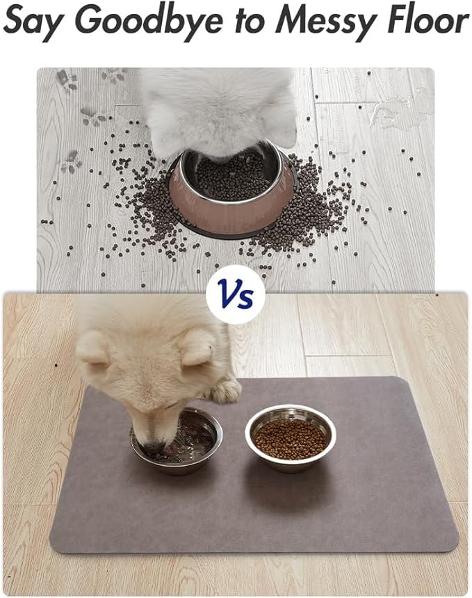 MontVoo-Absorbent Pet Feeding Mat-No Stains Pet Mat for Food and Water Bowl-Quick Dry Cat & Dog Food Mat Water Dispenser Mat-Pet Supplies Mat-Dog Water Bowl Mat for Messy Drinker,（Brown,17"x28"）
