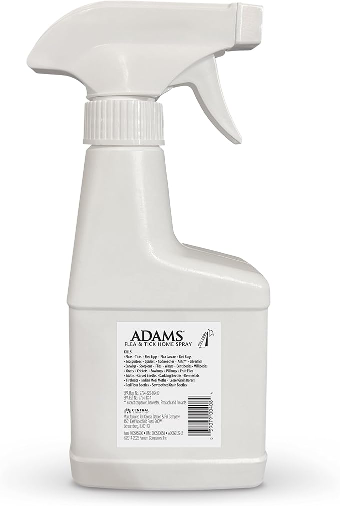 ADAMS Flea & Tick Home Spray for Indoor House Treatment, Kills Bed Bugs, Fleas, & Ticks, for Carpet, Furniture & Pet Bedding, Controls Fleas, Ticks, Bed Bugs, Cockroaches, Spiders & Mosquitoes, 8 oz