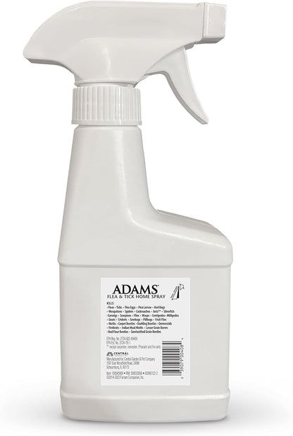 ADAMS Flea & Tick Home Spray for Indoor House Treatment, Kills Bed Bugs, Fleas, & Ticks, for Carpet, Furniture & Pet Bedding, Controls Fleas, Ticks, Bed Bugs, Cockroaches, Spiders & Mosquitoes, 8 oz
