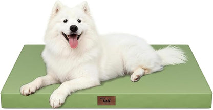 Outdoor Large Washable Dog Bed, Orthopedic Egg Crate Foam Dog Crate Mat for Large Dogs with Removable Oxford Cooling Cover, Light Green