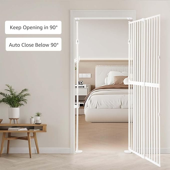 unipaws 75" High Extra Tall Cat Gate, Auto Closing and No Drilling Safety Gate for Doorway Hallway Stairs, Cat Dog Proof, Fit for 21"-34" Wide Opening, Indoor Use, White