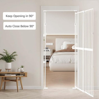 unipaws 75" High Extra Tall Cat Gate, Auto Closing and No Drilling Safety Gate for Doorway Hallway Stairs, Cat Dog Proof, Fit for 21"-34" Wide Opening, Indoor Use, White