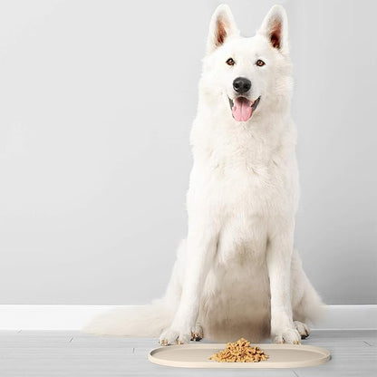DogBuddy Dog Food Mat - Waterproof Dog Bowl Mat, Silicone Pet Mat for Food and Water Bowls, Nonslip Pet Feeding Mat with Edges, Dogs Food Mats for Floors, Puppy Supplies (Large, White Sand)