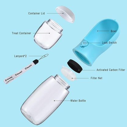 Cibaabo Dog Water Bottle with Food Container, Travel Puppy Water Bowl, Portable Pet Dispenser, Dog Stuff Accessories Items, Puppy Essentials Necessities for Yorkie Chihuahua Cat Walking and Hiking