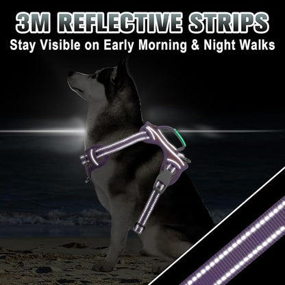 BARKBAY No Pull Dog Harness Large Reflective Dog Harness with Front Clip and Easy Control Handle for Walking Training Running with ID tag Pocket(Baby Pink & Violet Purple,XL)