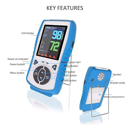 Vet Handheld Pulse Oximeter - Professional for Dogs/Cats/Horses SPO2, Heart Rate, Temperture - Rechargeable Battery (30-Day Guarantee)