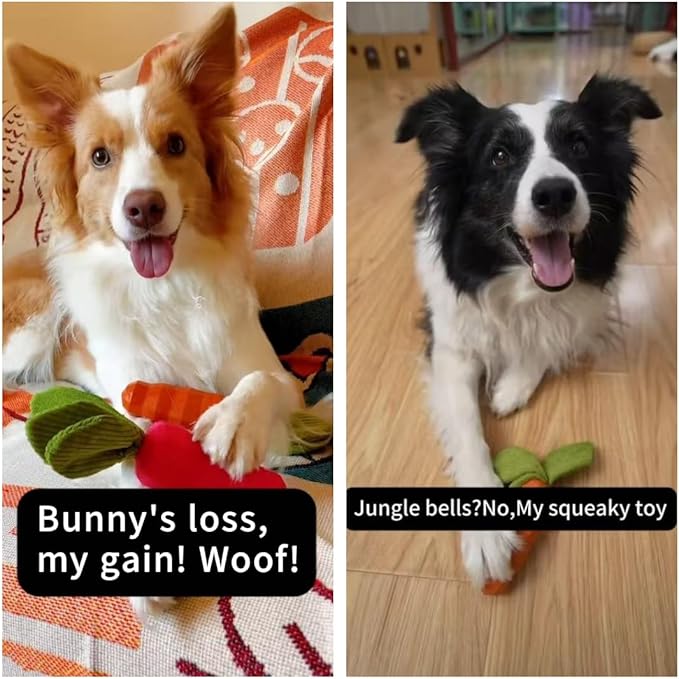 MewaJump Dog Squeaky Chew Toys for Aggressive Chewers, Easter Toys Rubber Carrot Dog Toys for Training and Cleaning, Durable Interactive Tough Dog Toy for Puppy Medium Dogs