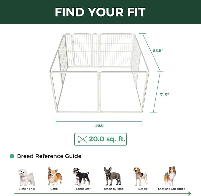 FXW AuraSpace Pro Acrylic & Wire Mesh Indoor Dog Playpen, 32" Height 8 Panels Metal Dog Pen for Small and Medium Dogs, White│Patented
