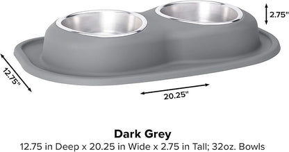 WeatherTech Double Low Pet Feeding System - Compact and Portable Dog/Cat Food and Water Station - 32 oz (4 Cups) Dark Grey (DL3203DG)