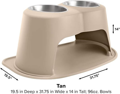 WeatherTech Double High Pet Feeding System - Elevated Dog/Cat Bowls - 14 inch High Tan (DHC9614TNTN)