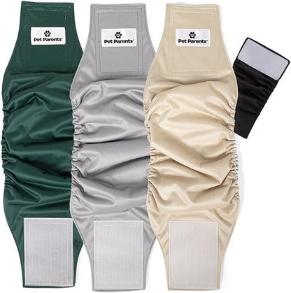 Pet Parents® Washable Belly Bands for Male Dogs (3pack) + Extendrs® of Durable Dog Diapers Male, Premium Male Dog Diapers & Dog Wraps (Large, Spruce)