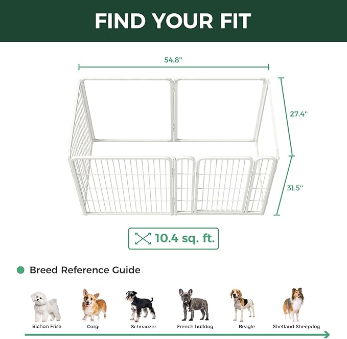 FXW AuraSpace Pro Acrylic & Wire Mesh Indoor Dog Playpen, 32" Height 6 Panels Metal Dog Pen for Small and Medium Dogs, White│Patented