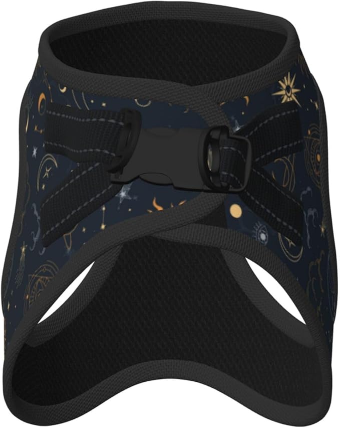 Dog Harness and Leash Set with Celestial Moon Star Pattern, Breathable Mesh Vest with Reflective Strips, Adjustable No Pull Pet Harness for Small Dogs and Cats Small
