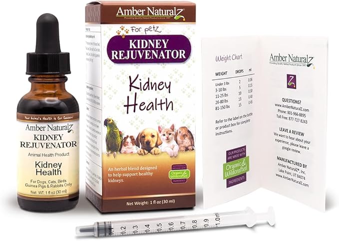 Amber NaturalZ Kidney Rejuvenator Herbal Supplement for Dogs, Cats, Birds, Rabbits, and Guinea Pigs | Supports Normal Kidney Function | Natural Aid for Kidney Health 1 Fluid Ounce