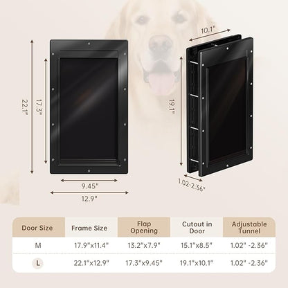 3-Flap Dog Door, Large Doggy Door, Doggie Door for Install in Interior and Exterior Doors or Wall, Insulation Layer, 2 Magnetic Flaps, Closing Panel, Never Rust, for Pet Up to 100lb (Large)