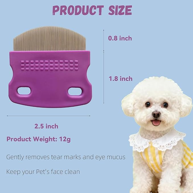 2 Pack Professional Pets Eye Combs,Pets Grooming Comb Kit,Stainless Steel Tear Stain Remover for Cats & Dogs,Flea Lice Comb,Gentle Curved Comb Teeth,Precisely Removes Stains (2pcs eye combs)