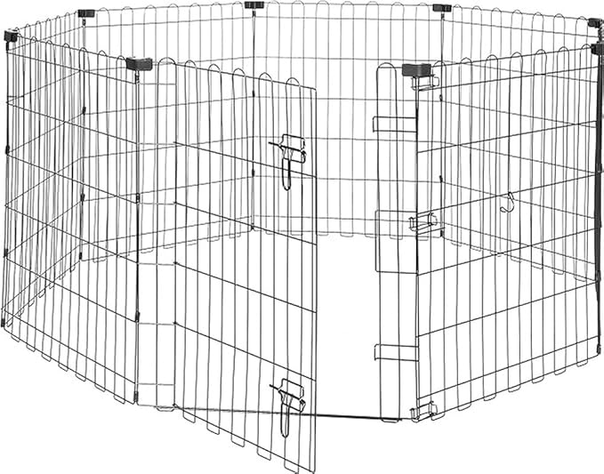 Amazon Basics Portable Foldable Octagonal Metal Exercise Dog Playpen, Indoor/Outdoor Pet Fence with Single Door, 8 Panels, Small, 30 Inches, Black