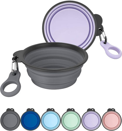 Aonkey Collapsible Dog Bowls with Bottle Carrier, 2 Pack Travel Dog Water Bowl Upgraded Carabiner, One-piece Molded Rim No Fall Off or Crack, Foldable Silicone Portable for Pets Walking Hiking 15oz
