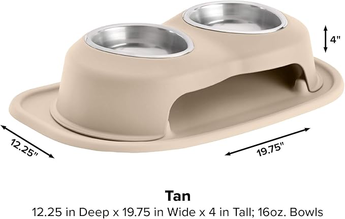 WeatherTech Double High Pet Feeding System - Elevated Dog/Cat Bowls - 4 inch High Tan (DHC1604TNTN)
