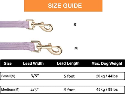 Soft Cotton Dog Leash, 5 Ft Heavy Duty Corduroy Dog Leashes with Gold Metal Hook for Small Medium Large Dogs,Medium,Light Purple