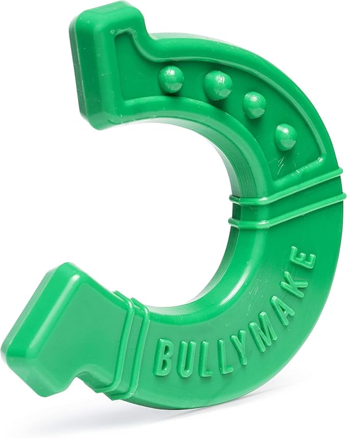 BULLYMAKE Green Tough Chew Horseshoe Toy for Dogs, Durable Nylon Dog Toys for Aggressive Chewers, Dental Stimulating, Tough Chewers, Boredom Busting, Made in USA