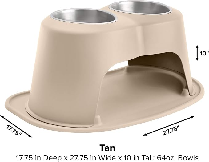 WeatherTech Double High Pet Feeding System - Elevated Dog/Cat Bowls - 10 inch High Tan (DHC6410TNTN)