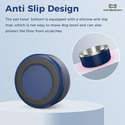 WENBOKMIN Dog Bowl, Stainless Steel Dog Food and Water Bowl with Non Slip Quiet Bottom, Easy to Clean, Dishwasher Safe, 40oz, Blue