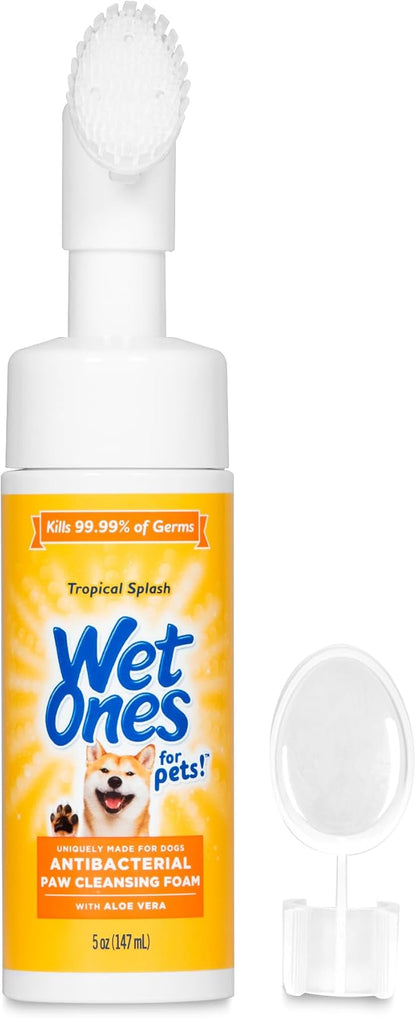 Wet Ones for Pets Antibacterial Dog Paw Cleaner with Built-in Brush, Foaming No-Rinse Formula for Cleaning Dirty Paws After Walks, Gentle Everyday Paw Wash for Dogs, 5 Oz - 2 Pack