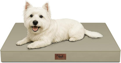 Outdoor Dog Bed for Small Dogs & Cats, Waterproof Dog Crate Mat Orthopedic Egg Crate Foam with Washable Removable Oxford Cover, Khaki