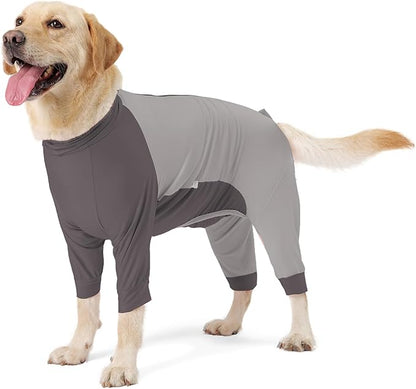 Dog Recovery Suit for Surgery Dog Onesie for Female and Male E-Collar Alternative Anti Shedding Pajamas Long Sleeve Claming Bodysuit Gray XXXL