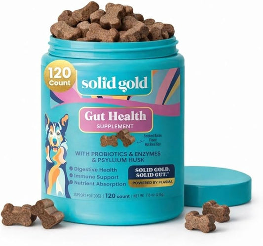 Solid Gold Dog Probiotics for Digestive Health - Probiotics for Dogs with Fiber & Digestive Enzymes for Bowel Support & Gut Health - Bacon Flavor Soft Chews to Support Digestion for All Ages - 120ct