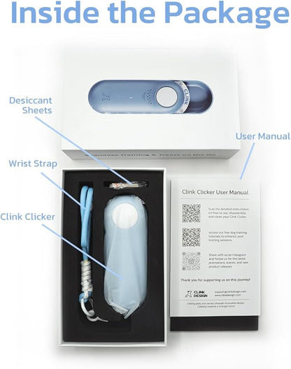 Clink Design Dog Training Clicker and Clicker Dog Trainer with Built in Treat Storage, Compact Dog Clicker for Puppy Training or Cat Clicker, 2.36 oz, Blue