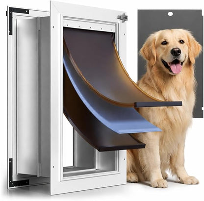 3-Flap Insulated Aluminum Dog Door for Walls, Heavy-Duty Telescoping Pet Door with Dual Security Locks & Magnetic Flaps, Closing Panel, Large, Pets Up to 110 LB