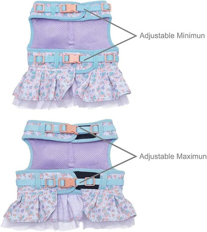 Blueberry Pet New Soft & Comfy Made Well Lovely Floral No Pull Mesh Dog Costume Harness Dress in Lavender, Chest Girth 19"-21", Small, Adjustable Harnesses for Dogs