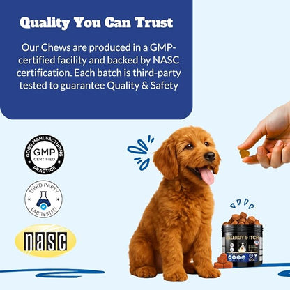 Dog Cat Allergy Itch Relief Chews-Support Paw Licking Treatment, Itchy Skin, Hot Spot & Dry Skin, Skin and Coat Seasonal Allergies, Yeast Balance with Fish Oil, Colostrum, Vitamins & Probiotics-120 Ct