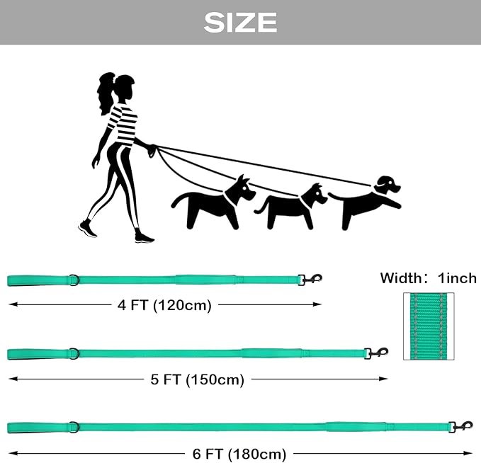 Joytale Dog Leash Heavy Duty for Large Dogs that Pull, Double Handle for Traffic Control, Double-Sided Reflective Leashes for Large Medium Dogs Night Safety, 5FT, Teal