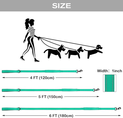 Joytale Dog Leash Heavy Duty for Large Dogs that Pull, Double Handle for Traffic Control, Double-Sided Reflective Leashes for Large Medium Dogs Night Safety, 5FT, Teal