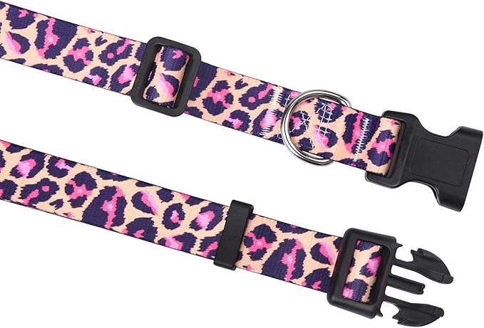 Mihqy Dog Collar with Bohemia Floral Tribal Geometric Patterns - Soft Ethnic Style Collar Adjustable for Small Medium Large Dogs(Pink Leopard,M)