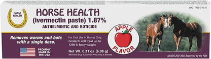 Horse Ivermectin Paste 1.87% – Apple Flavored Oral Horse Dewormer Syringe – 6.08g Tube Treats Horses Up to 1250 lbs (2-Pack)
