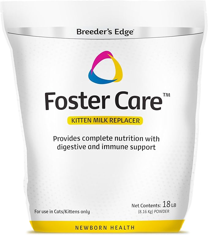 Breeder’s Edge Foster Care Feline Powdered Kitten Milk Replacer, Formula for Newborns and Adult Cats, Complete & Balanced Nutrition with Bio-Mos for Gut Health & Taurine for Heart Support, 18lb