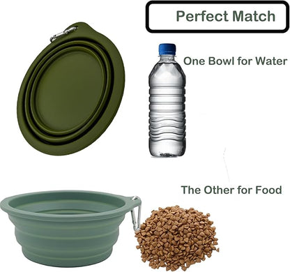 2 Pack Collapsible Dog Travel Bowls (21oz/600ml), 100% Food Grade Silicone Integrated Molding, No Plastic Rim, Portable Pet Feeding Watering Dishes for Outdoors with Clasp, BPA Free