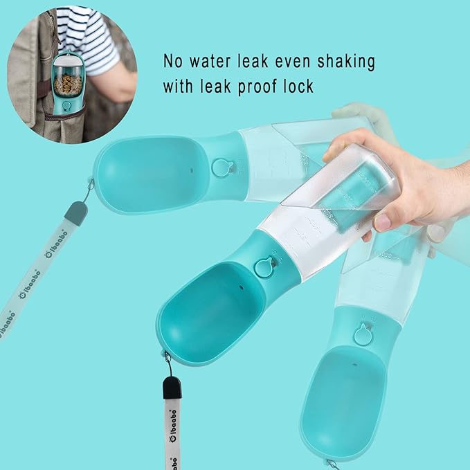 Cibaabo Dog Water Bottle with Food Container & Poop Bag Holder, Travel Water Bowl, Portable Pet Dispenser, Dog Gifts Stuff Accessories Items, Puppy Essentials for Yorkie Chihuahua Walking Hiking