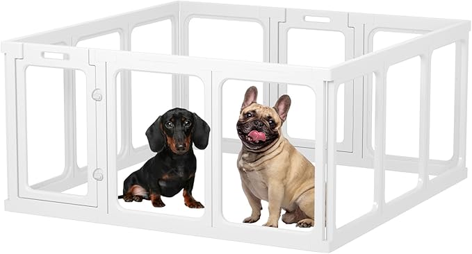 Clear Acrylic Dog Playpen - 50 x 50 Inch, 24" H 12 Planes Transparent Dog Fence Indoor, Sturdy Pet Pen for Puppy/Small Dog/Rabbit/Pig, Easy Assemble & Cleaning Plastic Whelping Box Enclosure, White
