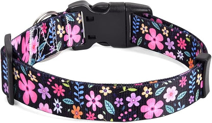 Mihqy Dog Collar with Bohemia Floral Tribal Geometric Patterns - Soft Ethnic Style Collar Adjustable for Small Medium Large Dogs(Floral,XS)